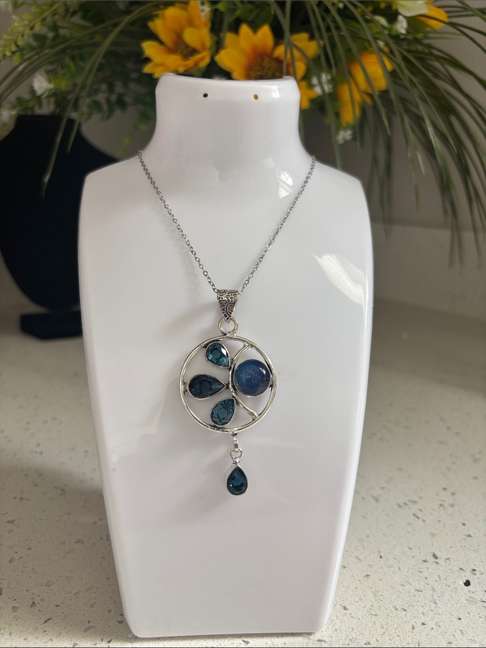Fire Opal & Blue Topaz Gemstone Pendant Necklace